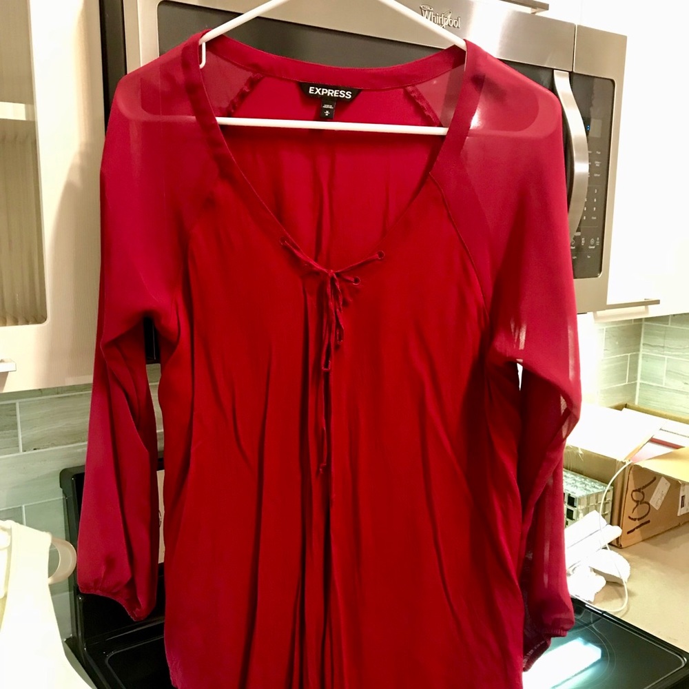 Crimson red flirty lace-up v-neck